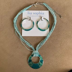 NWT Lia Sophia teal necklace & matching earrings